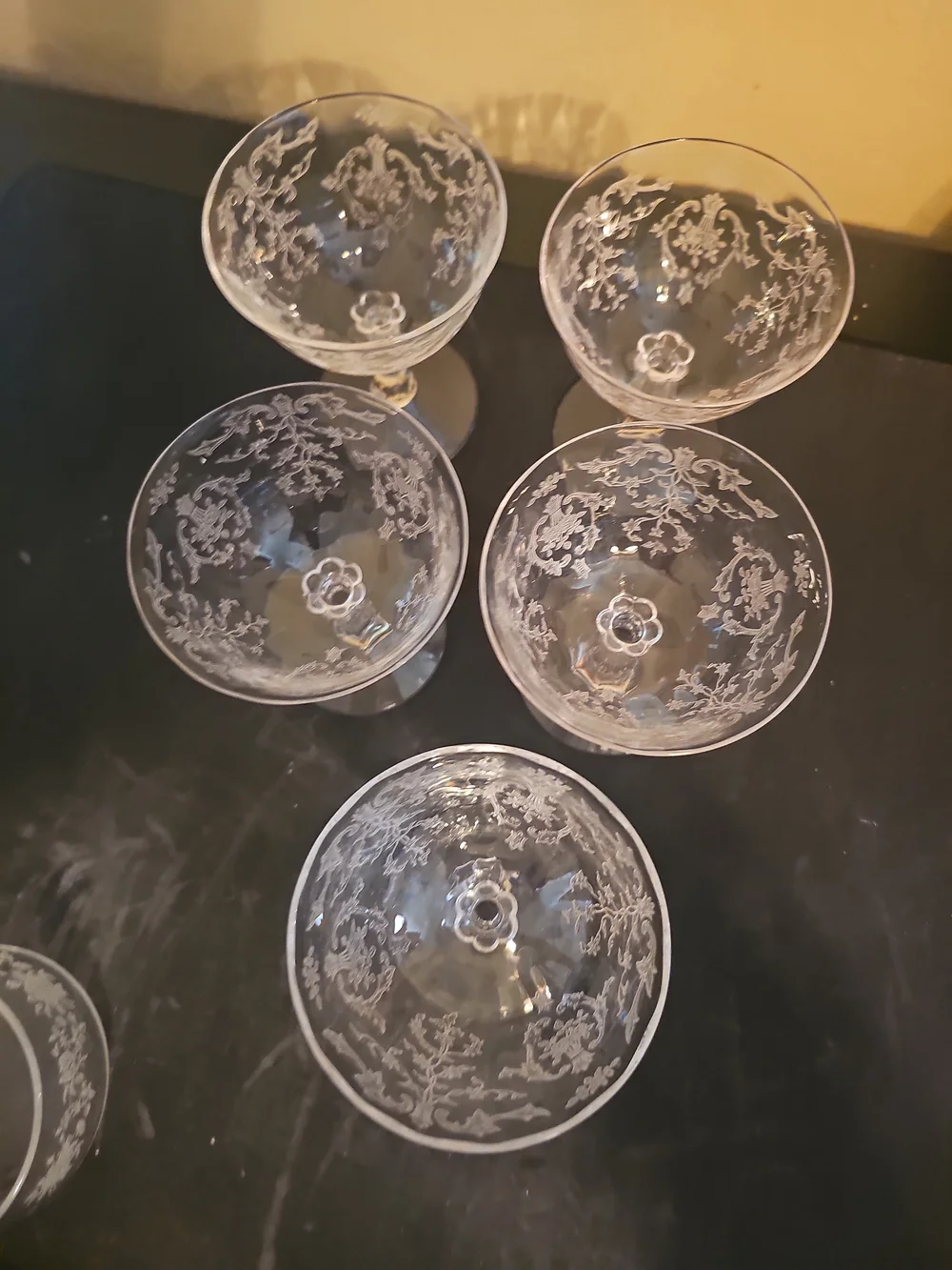 Vtg Fostoria Navarre Clear Etched Champagne Glass 4.5in Low Sherbet Coupe 5 Pcs